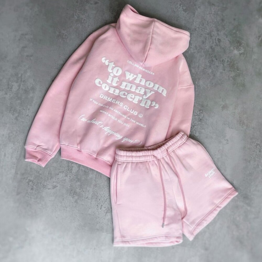 drmers club hoodie & shorts set baby pink
